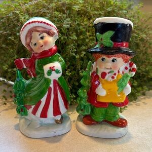 Vintage (possibly Lefton) Festive Ceramic Figurines - Girl and Boy